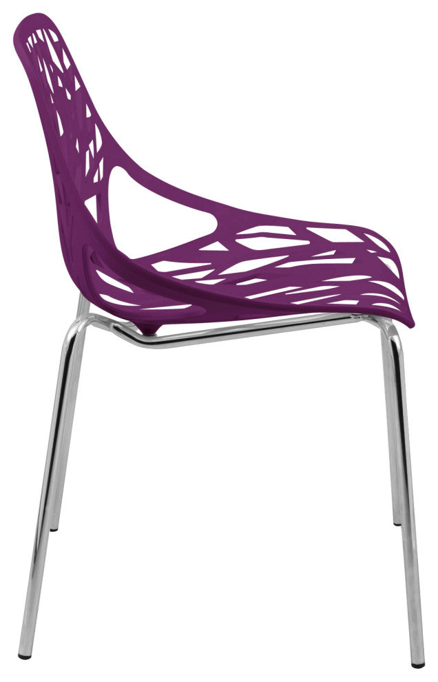 LeisureMod Modern Asbury Dining Chair With Chromed Legs, Set of 4 Purple