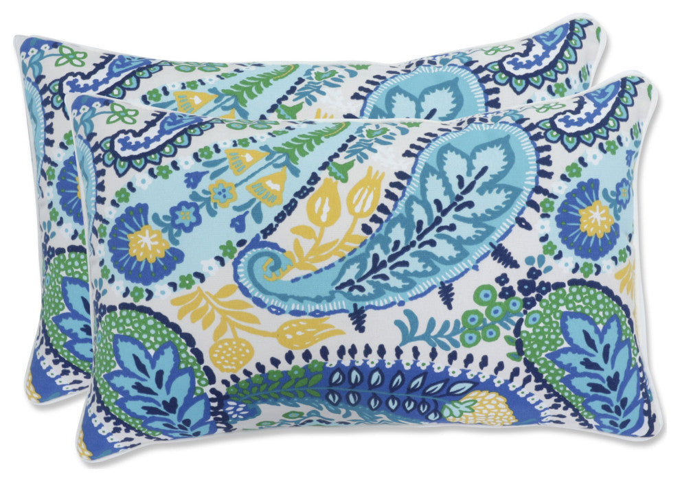 Amalia Paisley Blue Rectangular Throw Pillow, Set of 2