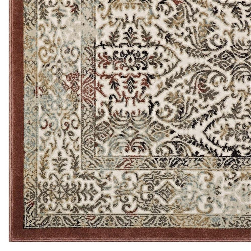 Hester Ornate Turkish 8x10 Vintage Area Rug in Tan and Walnut Brown