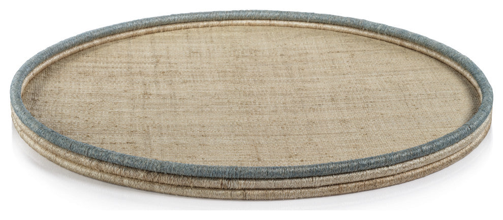 Laloma Round Coiled Rattan & Abaca Serving Tray, Large