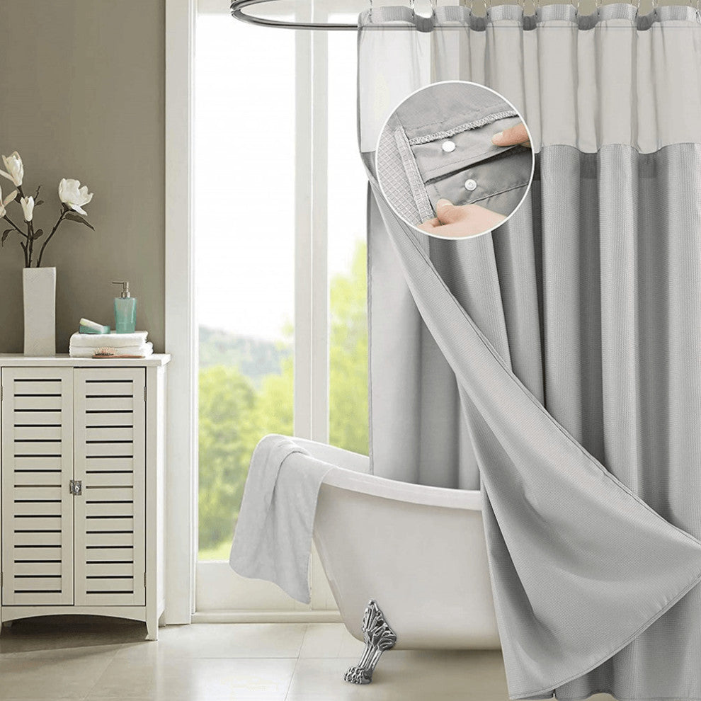 Silver Modern Grid Shower Curtain and Liner Set