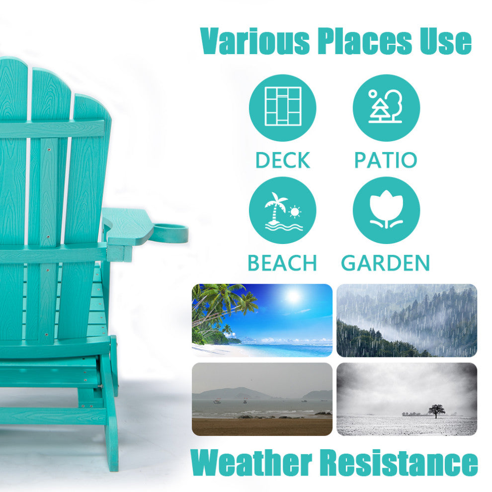 Adirondack Oversized Chair, Pullout Ottoman With Cup Holder, Green