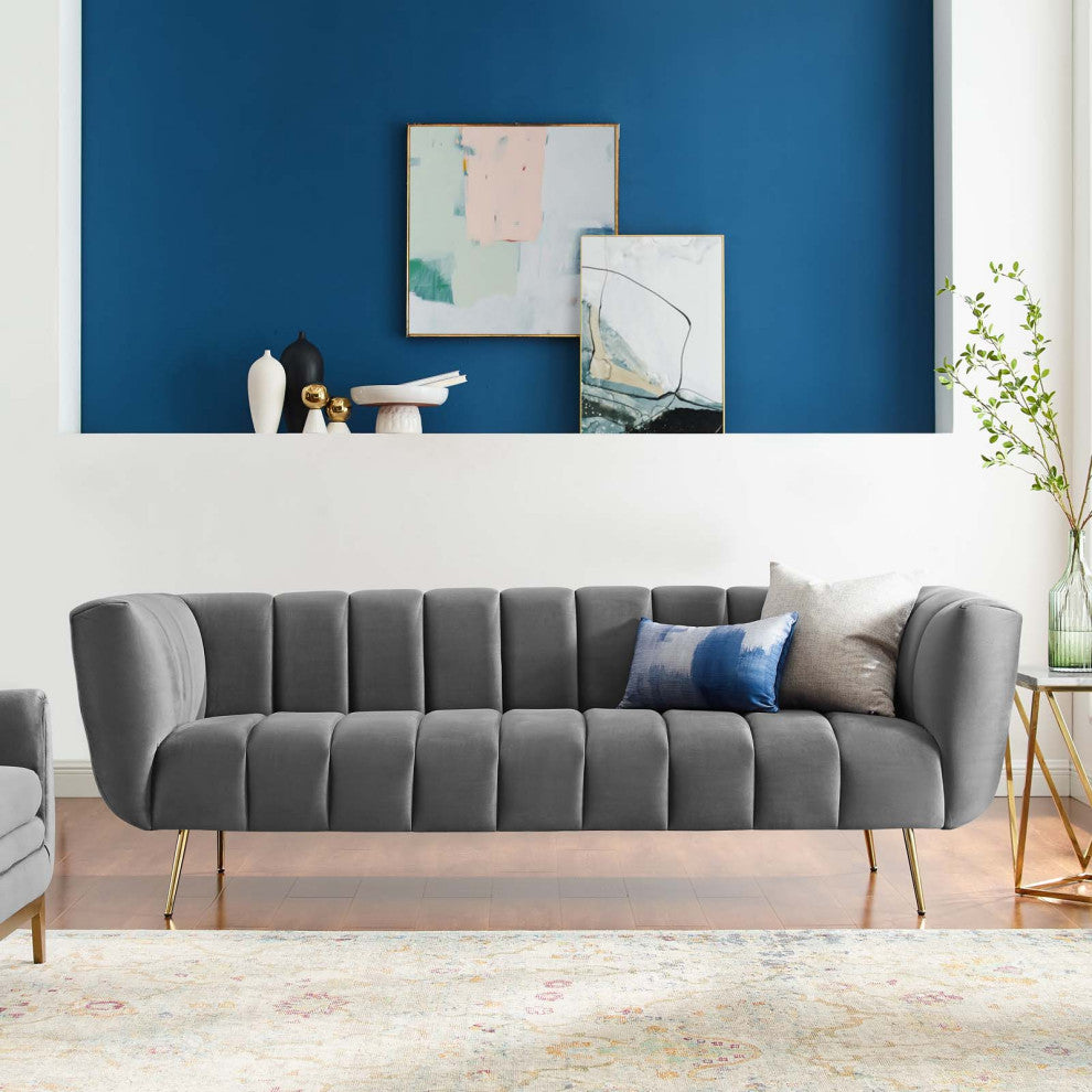Favour Channel Tufted Performance Velvet Sofa-Gray