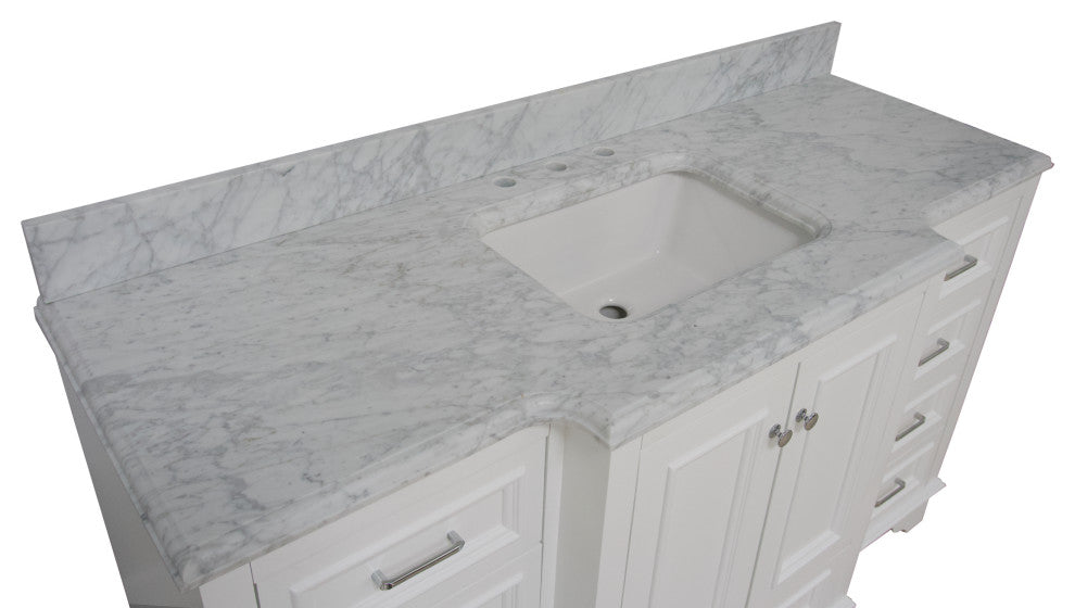 Nantucket 60" Bath Vanity, White, Carrara Marble, Single Vanity