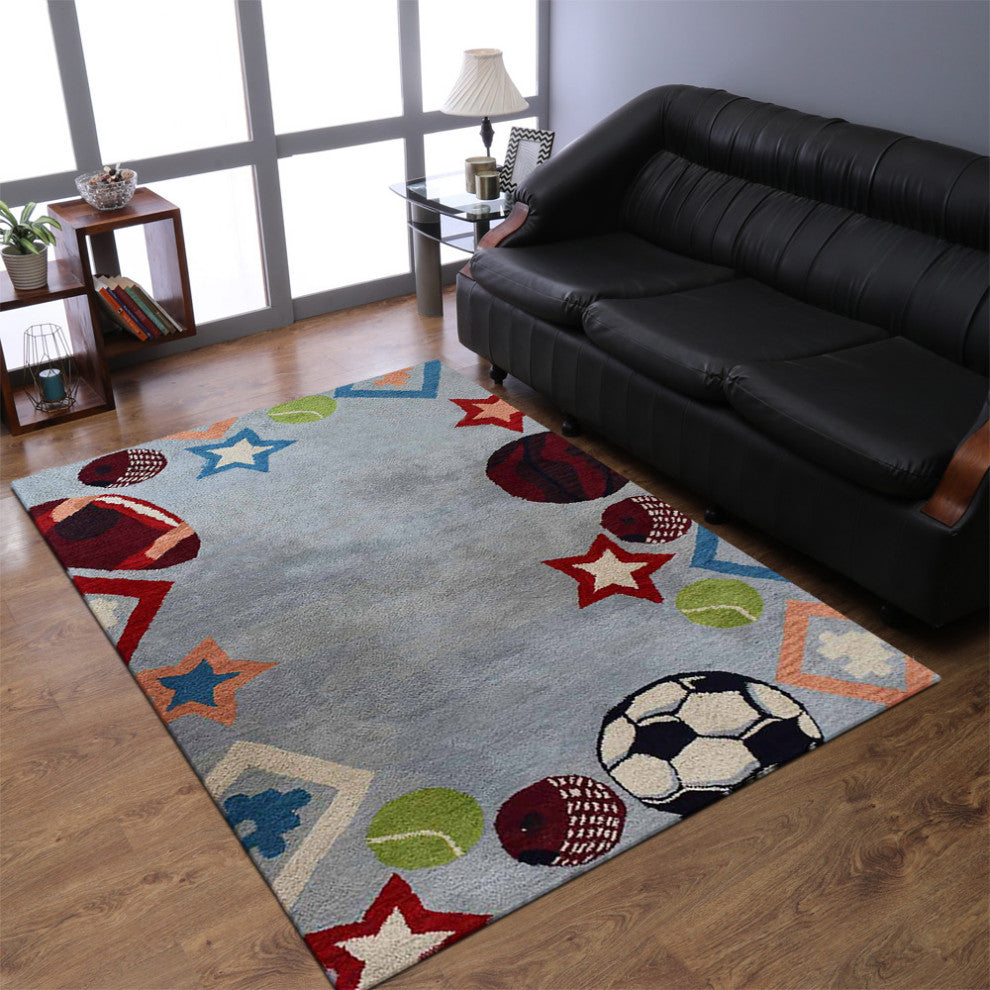 HAND TUFTED WOOL ECO-FRIENDLY AREA RUGS - Rectangle,Light Blue,Kids