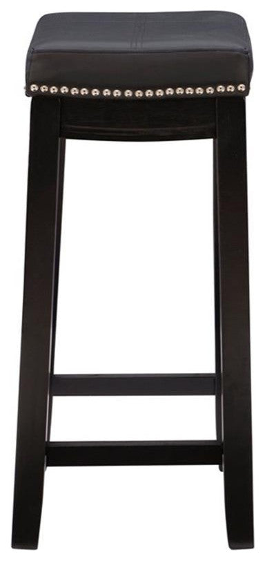 Linon Claridge Wood Backless Counter Stool Nailhead Trim Faux Leather in Black