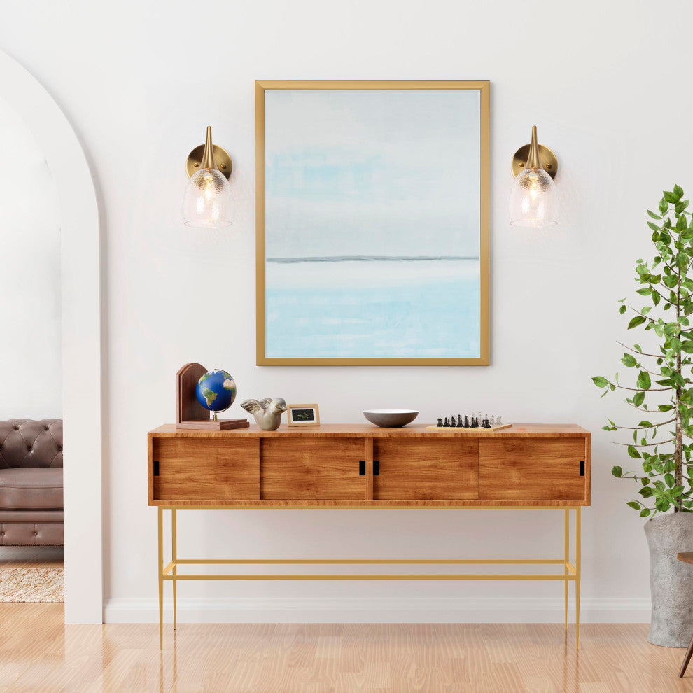 LNC 5" W 1-Light Polished Gold with Seeded Glass Modern Wall Sconce