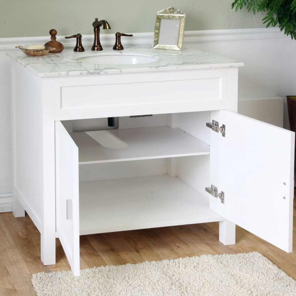 36" Single Sink Vanity-Wood-White