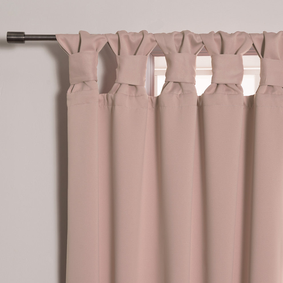 BANDTAB -Thermal Insulated Blackout Knotted Tab Curtain Set, Dustypink, 52" W X
