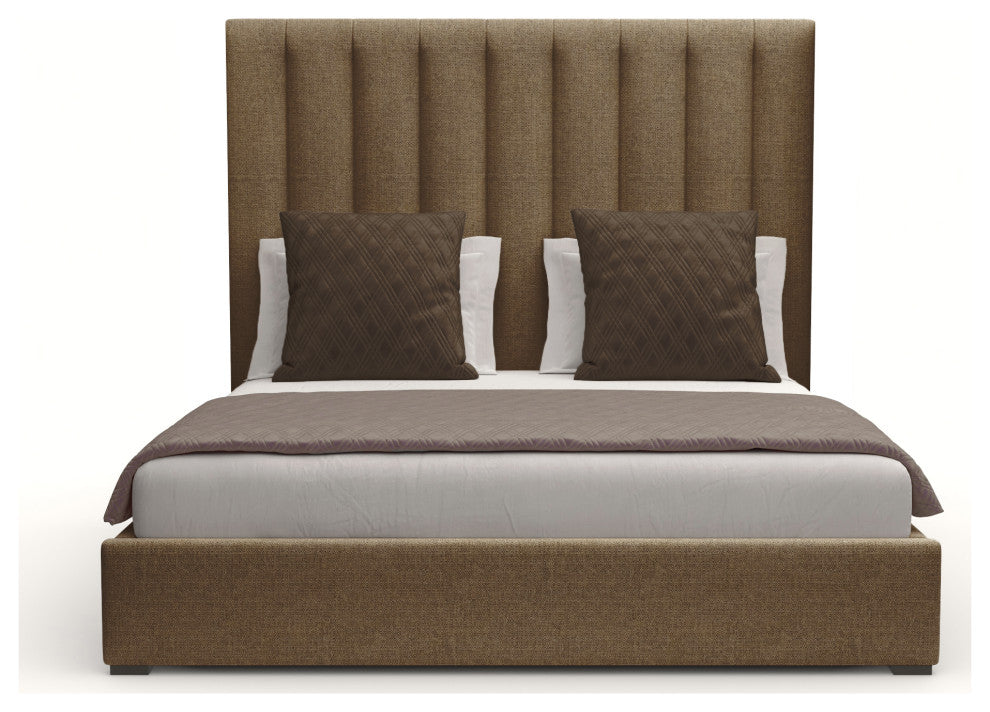 Nativa Interiors Moyra Vertical Channel Tufted Bed, Brown, King, Headboard: Medium