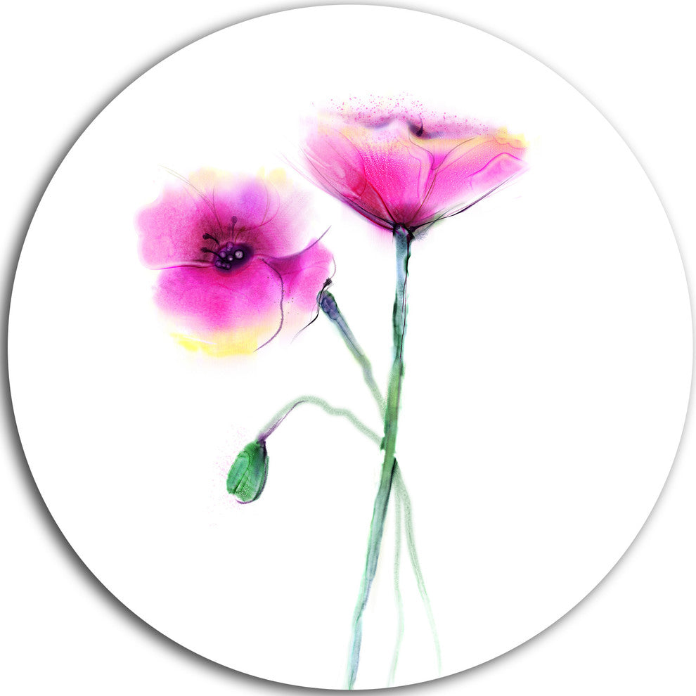 Pair Of Purple Poppy Flowers, Flower Disc Metal Wall Art, 23"