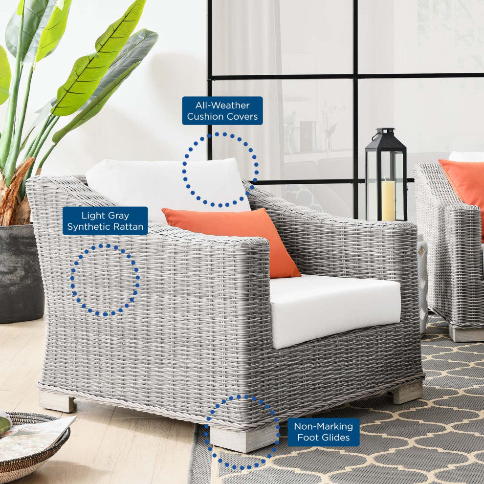 Lounge Sectional Sofa Chair Table Set, Rattan, Wicker, Gray White, Outdoor