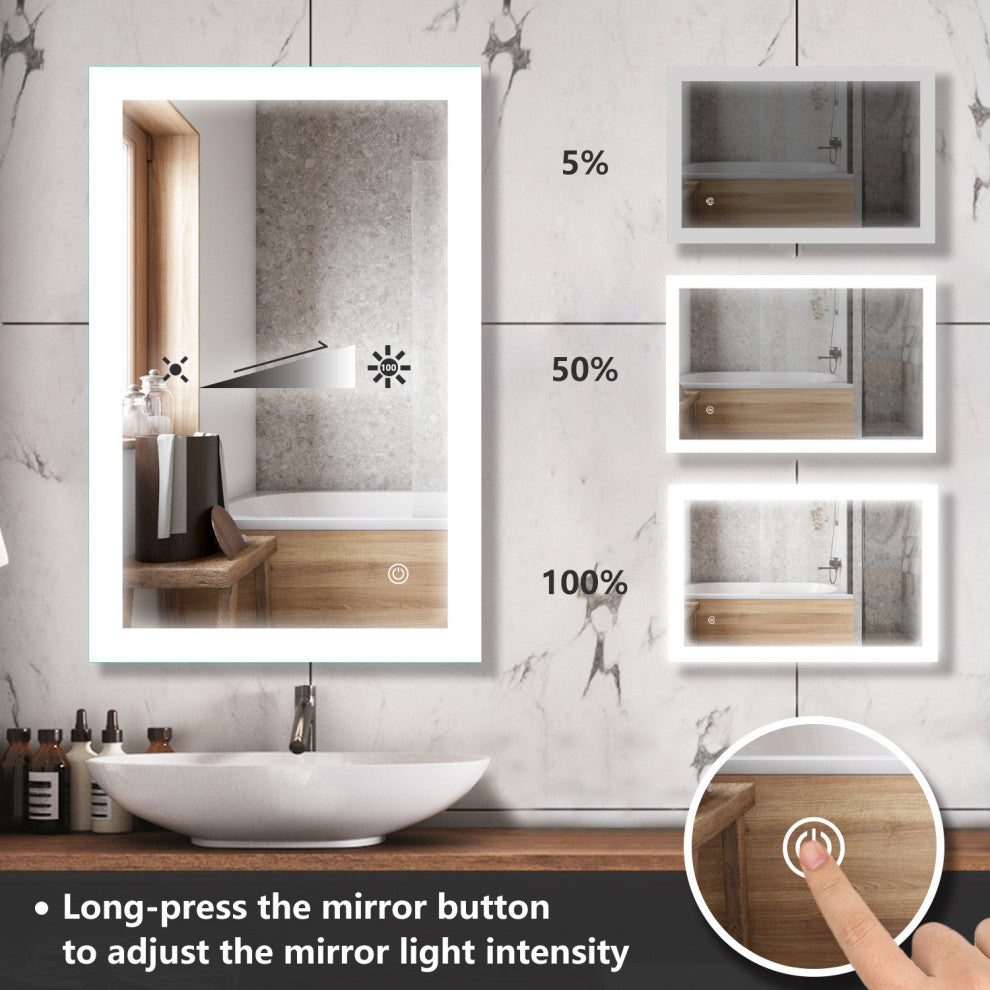 Vanity LED Lighted Backlit Wall Mounted Bathroom Mirror, 28x36", Right Button