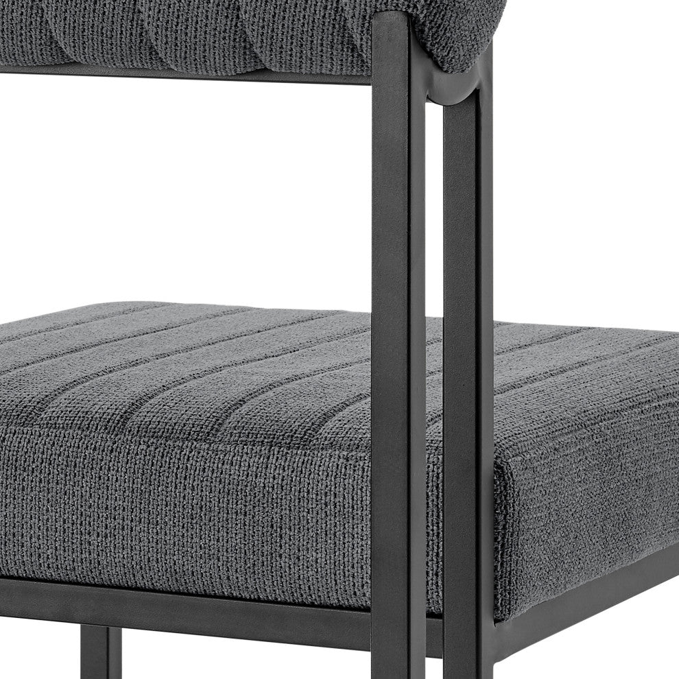 Devi Anastasia Round Matte Black Iron & Gray Fabric Dining Table 5-Piece Set