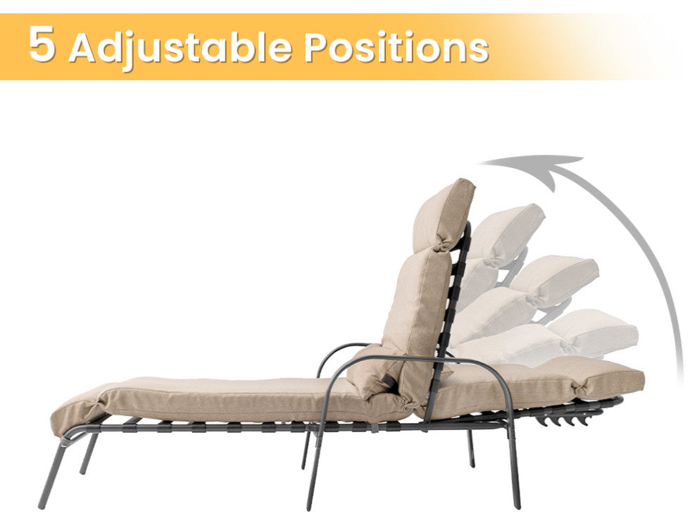 Set of 2 Adjustable Chaise Lounge Chair with Cushion & Pillow, Tan