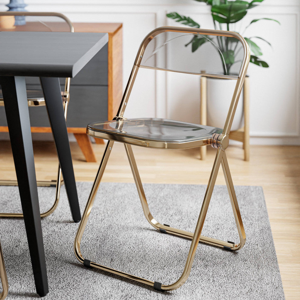 Lawrence Acrylic Folding Chair With Gold Frame, Transparent Black