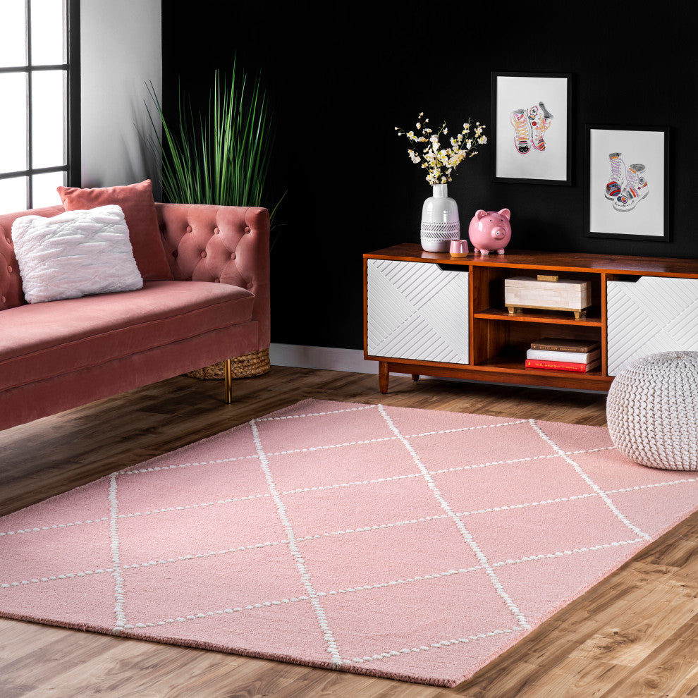 Nuloom Dotted Diamond Trellis Area Rug, Baby Pink 7'6