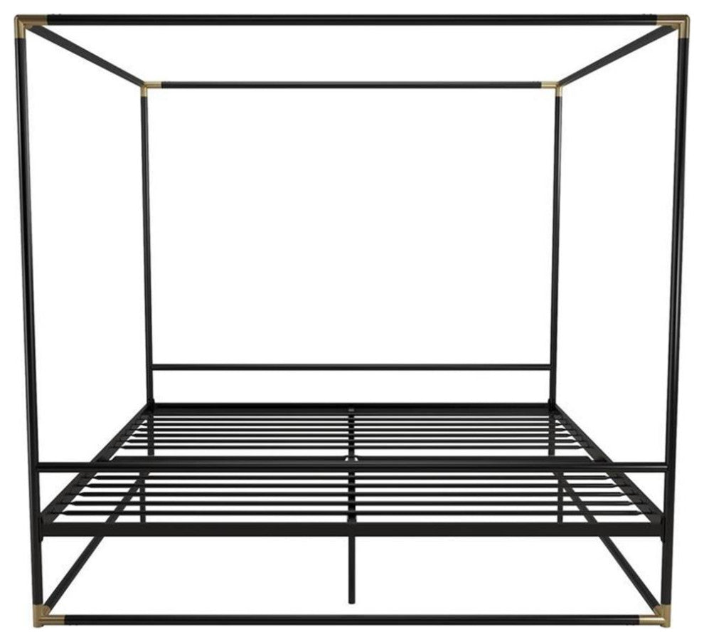 CosmoLiving Celeste Canopy Metal Bed King Size Frame in Black/Gold