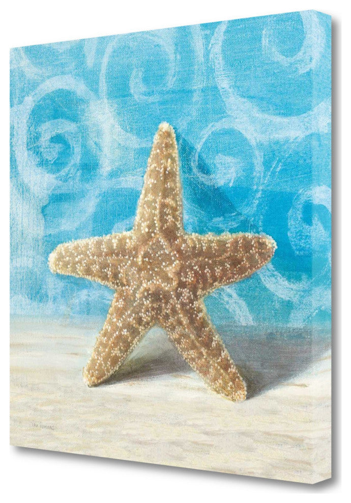 30" Mod Blue Scroll Coastal Conch 3 Giclee Wrap Canvas Wall Art
