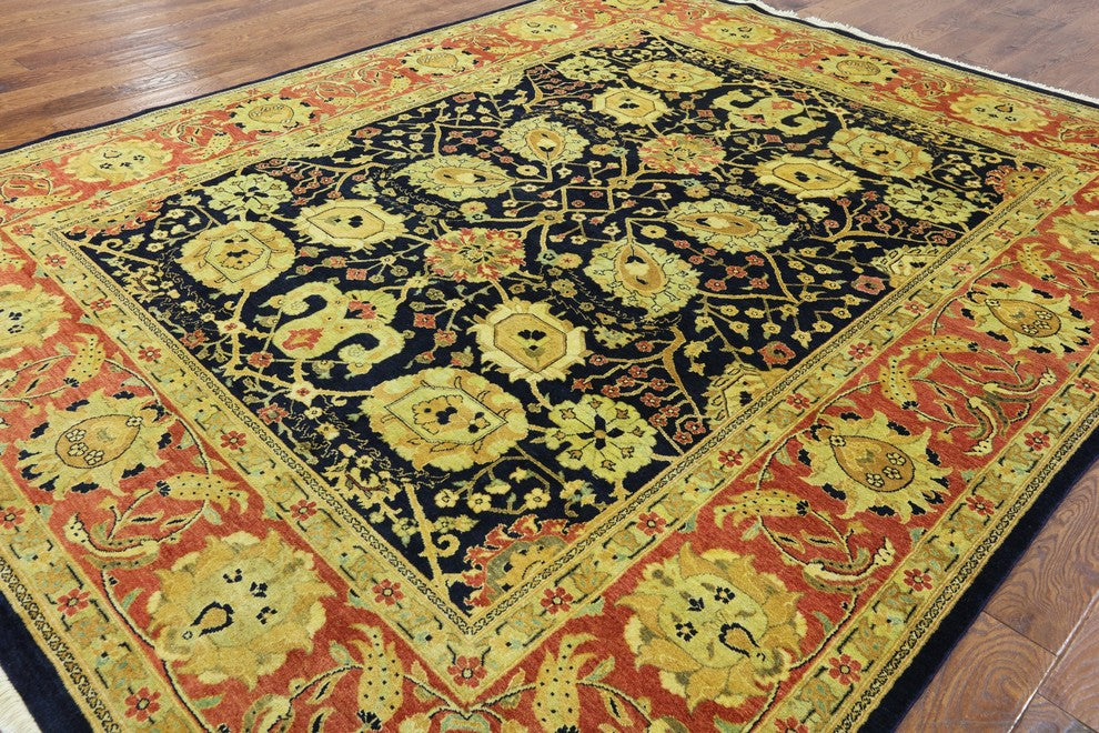 8'x10' Peshawar Navy Blue Oriental Hand Knotted Rug, W2528