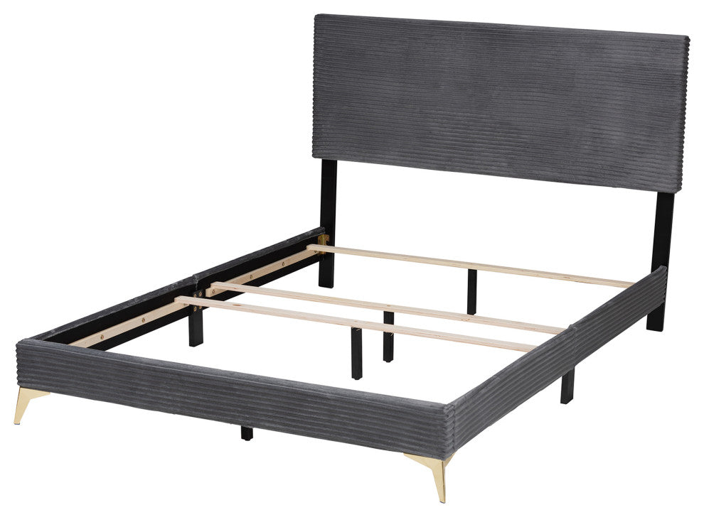 Liberty Velvet Queen Size Panel Bed, Gray