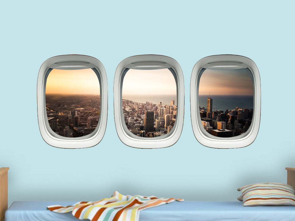 Chicago City Skyline Wall Decal Cityscape Wall Sticker Aviation Decor