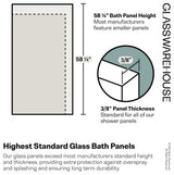 58.25"x60" Frameless Shower Bath Door Wall Hinge, Polished Brass