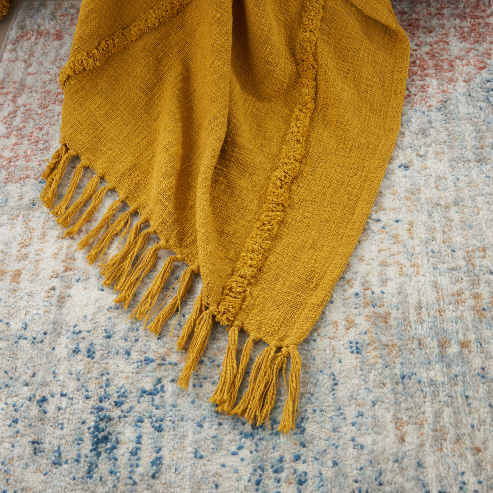Mina Victory SH018 Throw Blanket, Mustard, 50" x 60"
