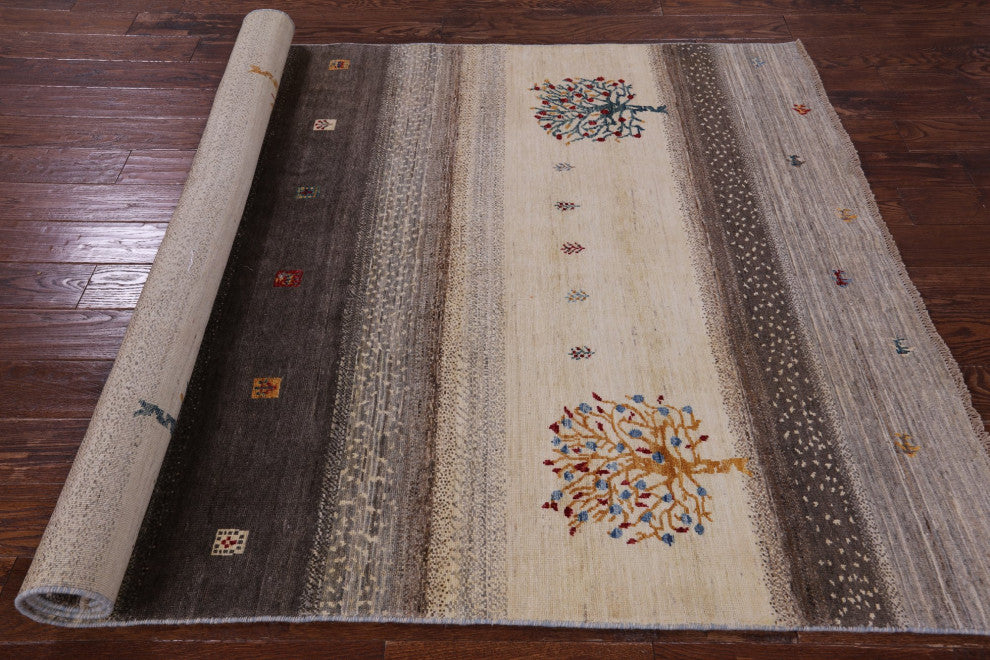 5' 3" X 7' 9" Handmade Tribal Persian Gabbeh Wool Rug - Q12422