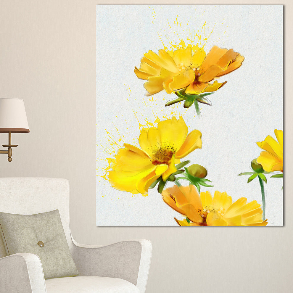 Beautiful Yellow Flowers on White, Floral Canvas Art Print, 30"x40"