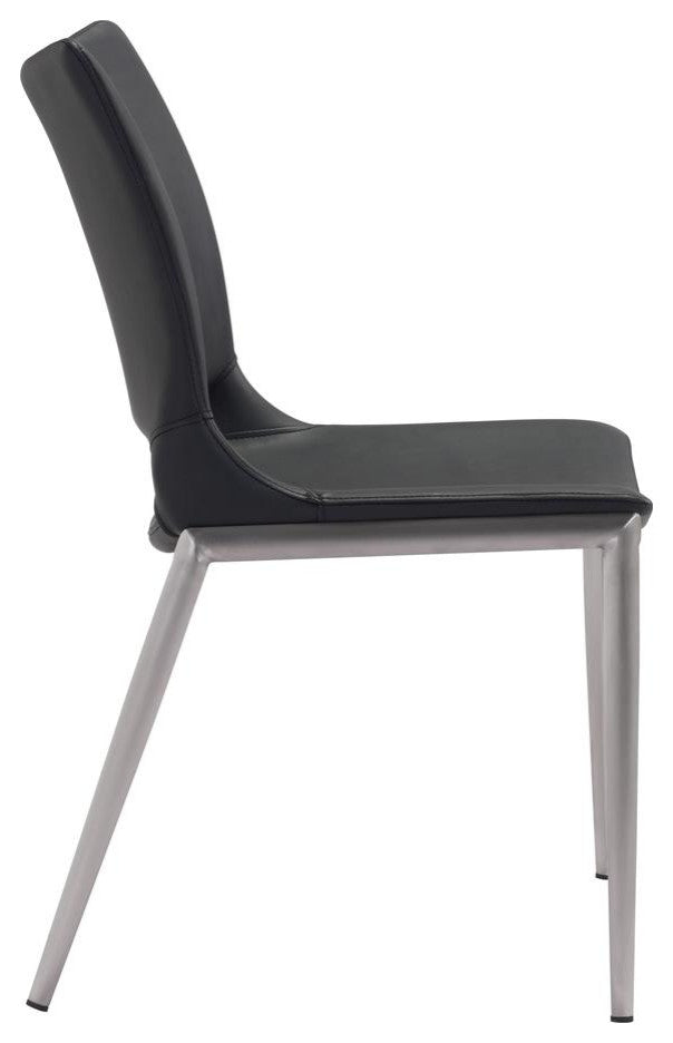 Ace Dining Chair (Set of 2), Black & Brushed Stainless Steel, Belen Kox