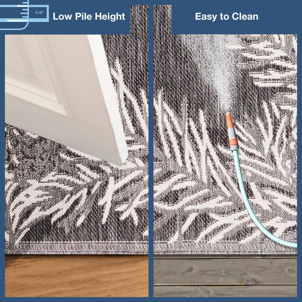 Malibu Pine Border Indoor/Outdoor Rug, Charcoal, 8'10"x11'9"