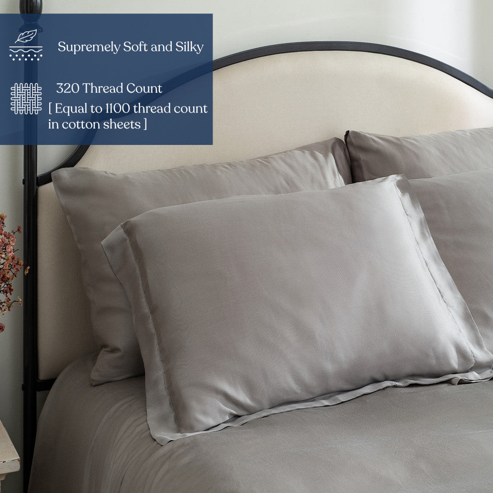 Delara 100% Eucalyptus Lyocell Tencel Euro Sham Set of 2, 26"x26", Dove