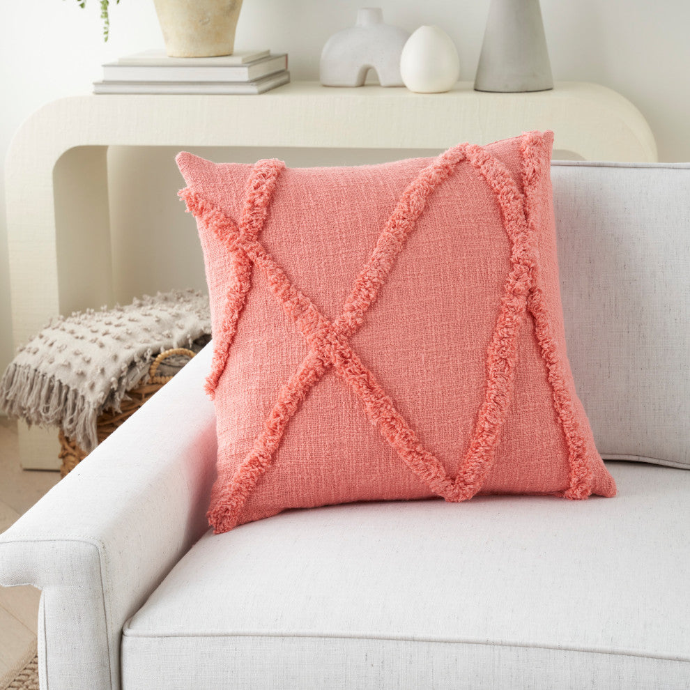 Mina Victory SH018 Throw Pillow, Coral, 18"X18"