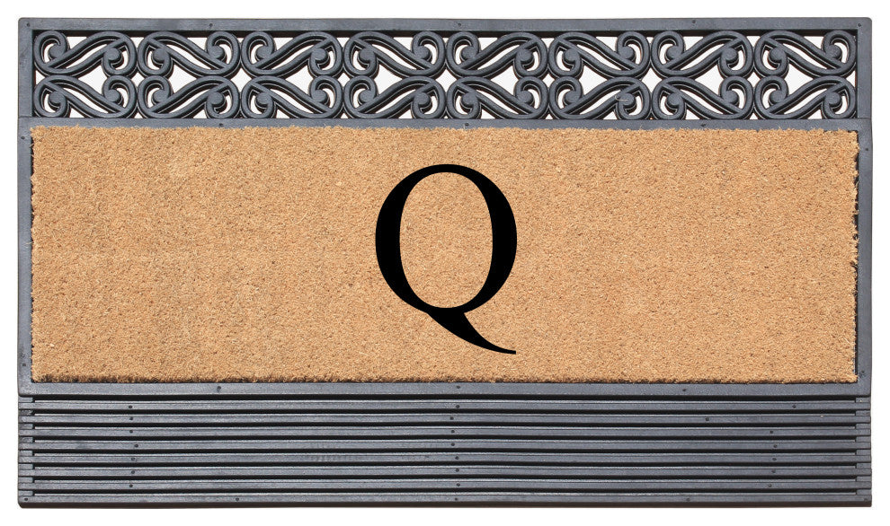 Rosewood Black/Beige 24"x36" Rubber And Coir Monogrammed Doormat, Q