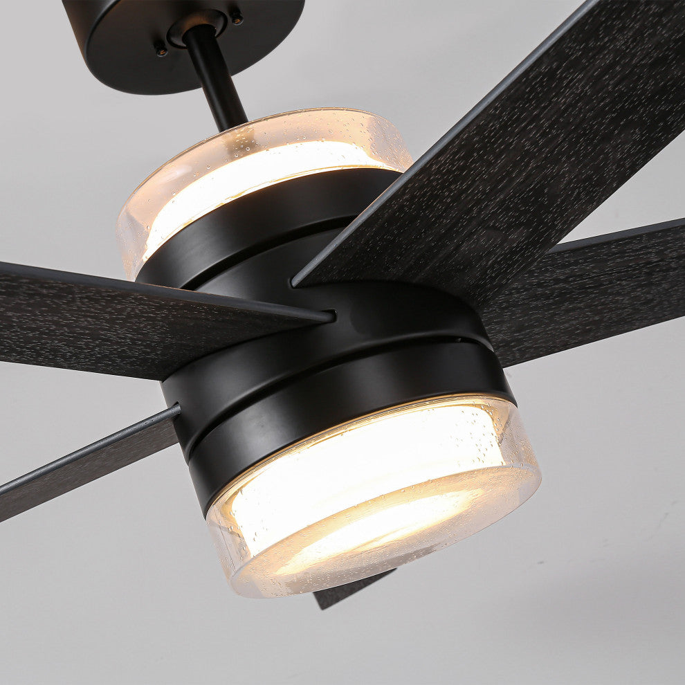 52-inch Black Modern Ceiling Fans with Lights and Wall Control