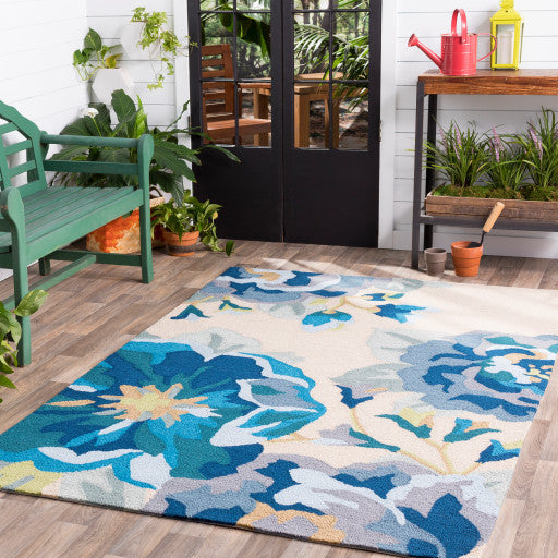 Surya Rain RAI-1231 2'6"x8' Rug, Bright Blue/Sky Blue/Beige