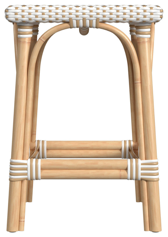 Riviera Square 24"H Rattan Counter Stool, White and Tan