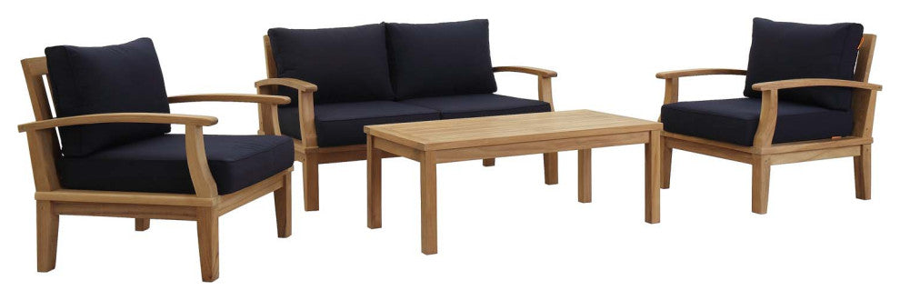 Natural Navy Marina 4 Piece Outdoor Patio Teak Set