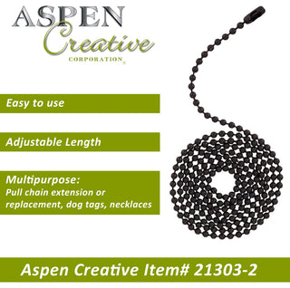 Aspen Creative 21303-2, 3' Beaded Pull Chain w/Connector, Oil Rubbed Bronze 2Pk