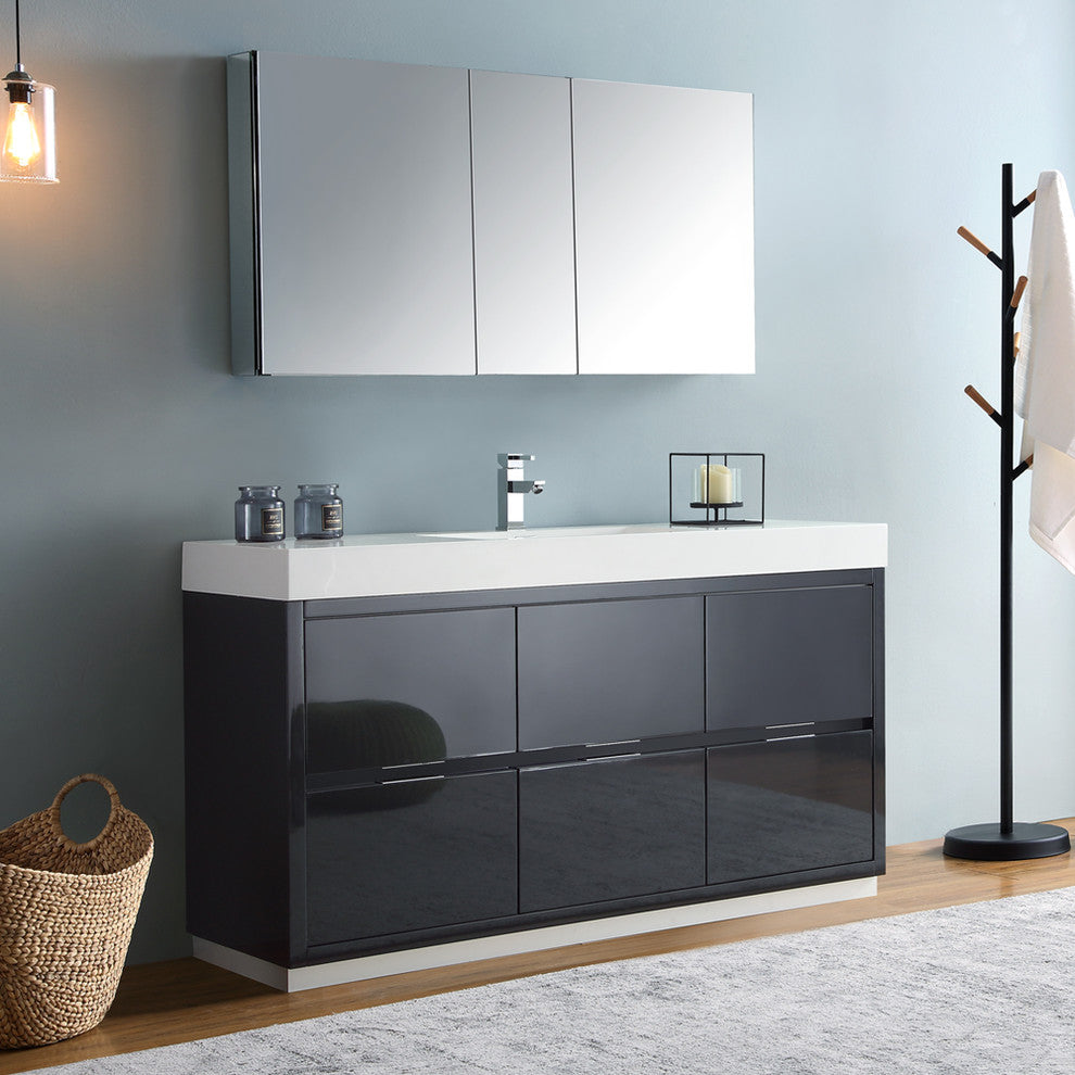 Valencia 60" Dark Slate Gray Free Standing Vanity Set, Cabinet, Faucet FFT9161BN