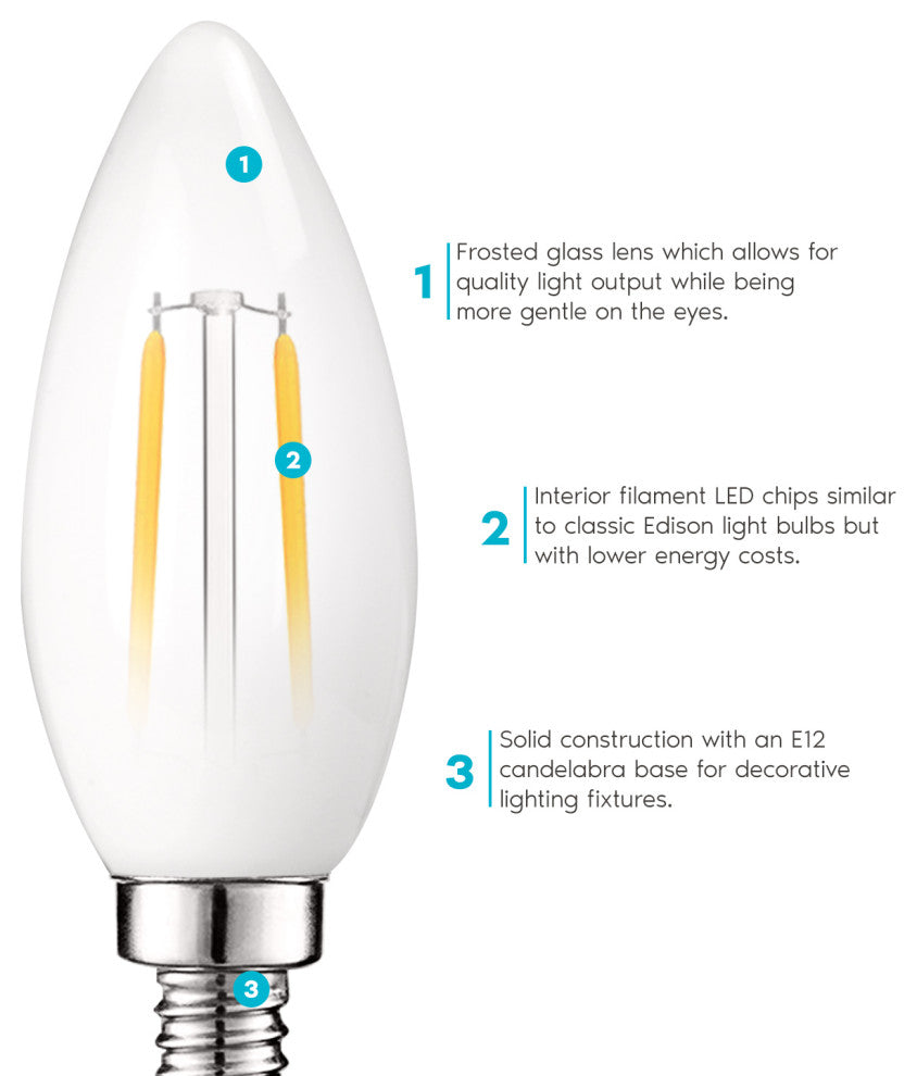 4W Frosted Candle LED Bulb Warm White E12 Torpedo Tip 12 Pack