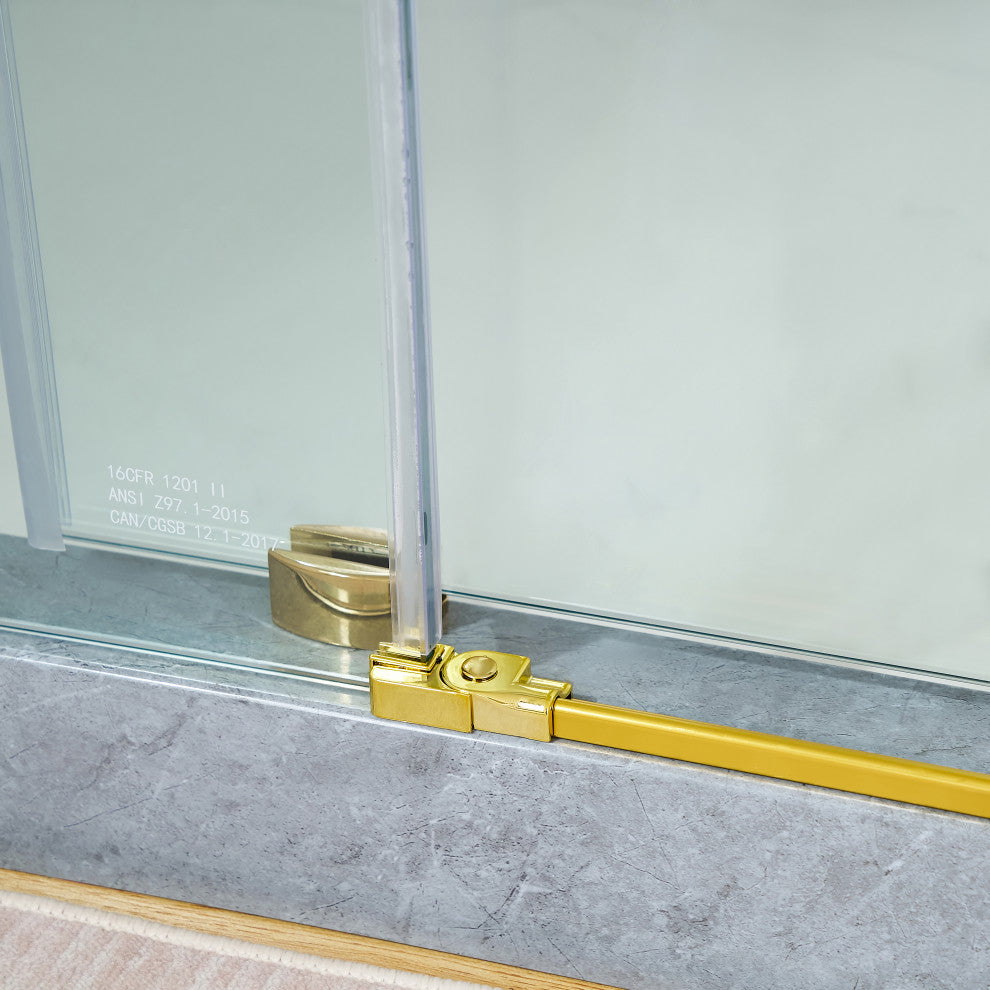 56"“60"Wx76" Frameless Sliding Shower Door With Clear Glass, Titanium Gold