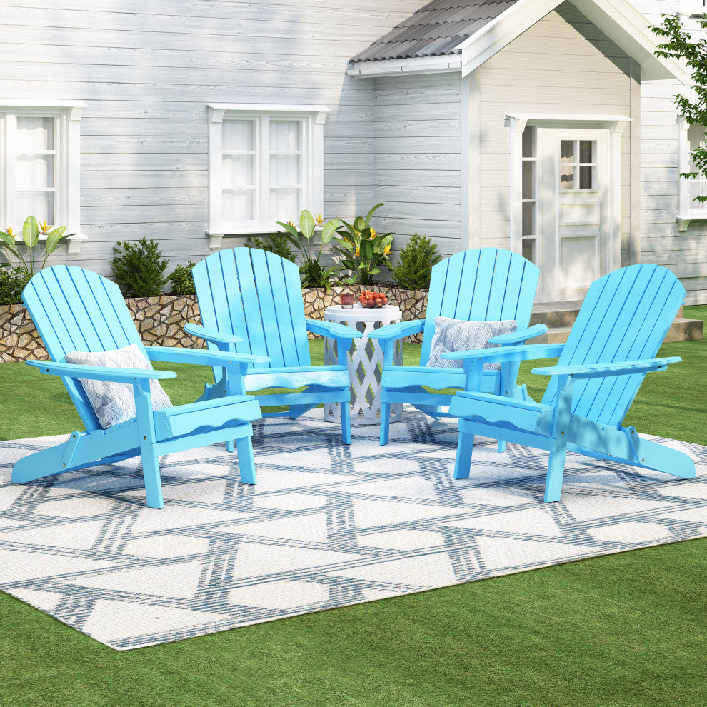Cartagena Outdoor Acacia Wood Folding Adirondack Chair, Set of 4, Teal