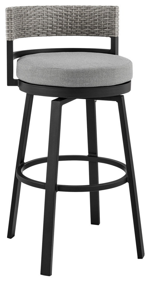 Encinitas Outdoor Stool, Aluminum With Wicker/Gray Cushions, Bar Height