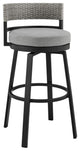 Encinitas Outdoor Stool, Aluminum With Wicker/Gray Cushions, Bar Height