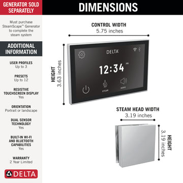 Delta 5CH-550L SteamScape Digital Steam Control Unit and Square - Venetian
