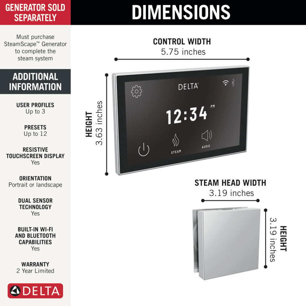 Delta 5CH-550L SteamScape Digital Steam Control Unit and Square - Venetian