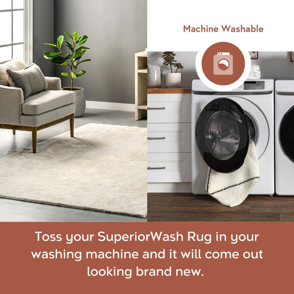 nuLOOM Loni Solid Machine Washable Shag Area Rug, Cream, 5'x8'