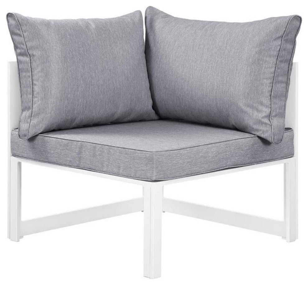Modway Fortuna 6-Piece Aluminum Fabric Patio Sectional Sofa Set in White/Gray
